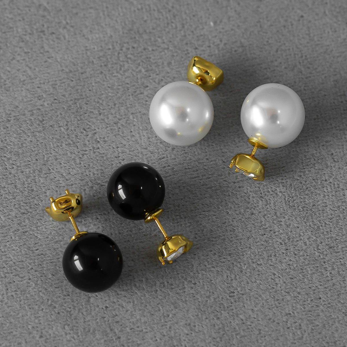 冬季新款鋯石珍珠耳釘大氣輕奢簡約小眾高級感黑瑪瑙可雙面戴耳釘