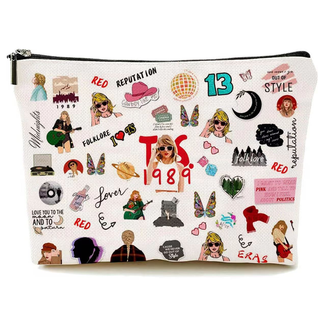 Bolsa de Cosméticos Impermeable de Lino con Estampado Doble Cara de Taylor Swift, Venta Directa de Fábrica, Éxito de Ventas en Amazon Internacional