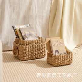 跨境纸绳收纳筐家用桌面零食杂物收纳筐洗手台护肤品化妆品收纳篮