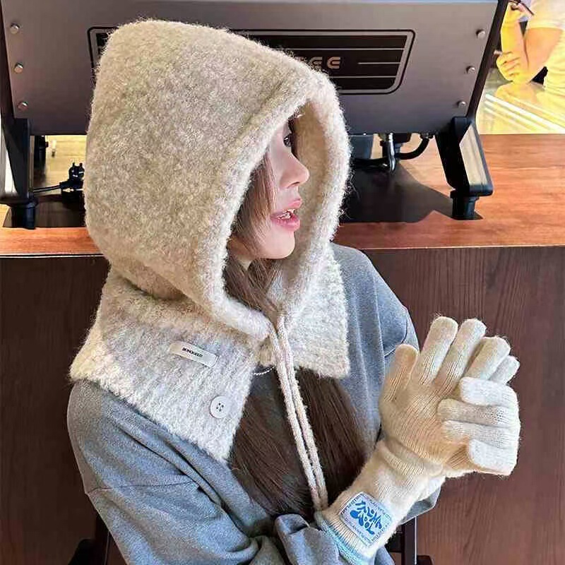 韓国のバラクラクの帽子の女性の冬の保温のマフラーの一体の帽子のマフラーのマフラーのマフラーのマフラーのニットの毛糸の帽子は国境を越えます。|undefined