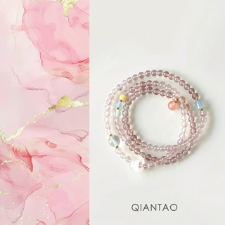 「云织」新中式天然草莓晶粉水晶飘花南红项链国风水晶手串女项链
