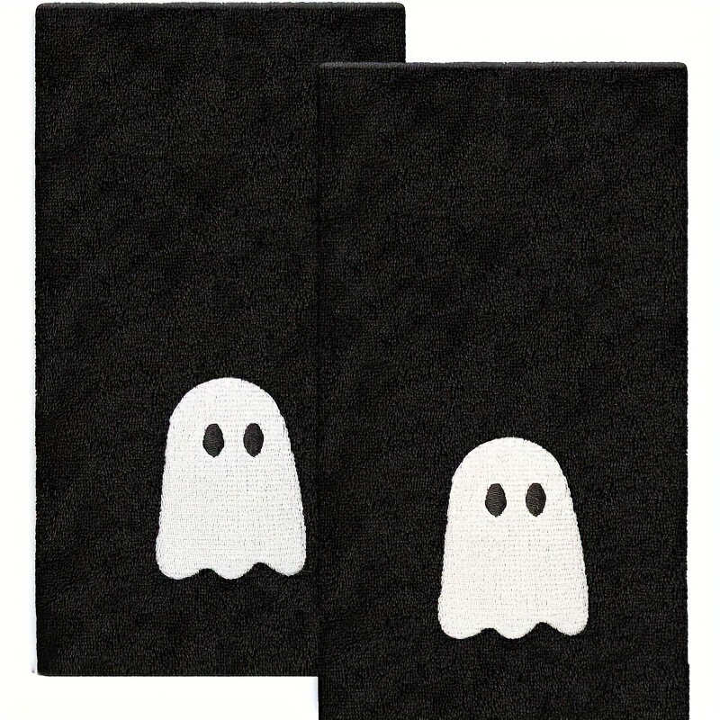 2Pcs Halloween Black and White Ghost Towel Suitable for Kitchen Bathroom Halloween Decoration Perfect Gift