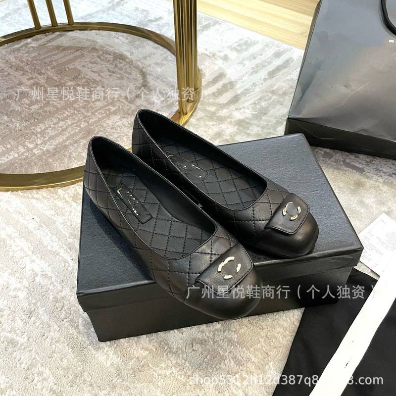 C レターフレンチスクールバッグバックルフラットバレエシューズ女性のための 2025 初春の新菱形パターンカラーブロック浅い口の靴|undefined