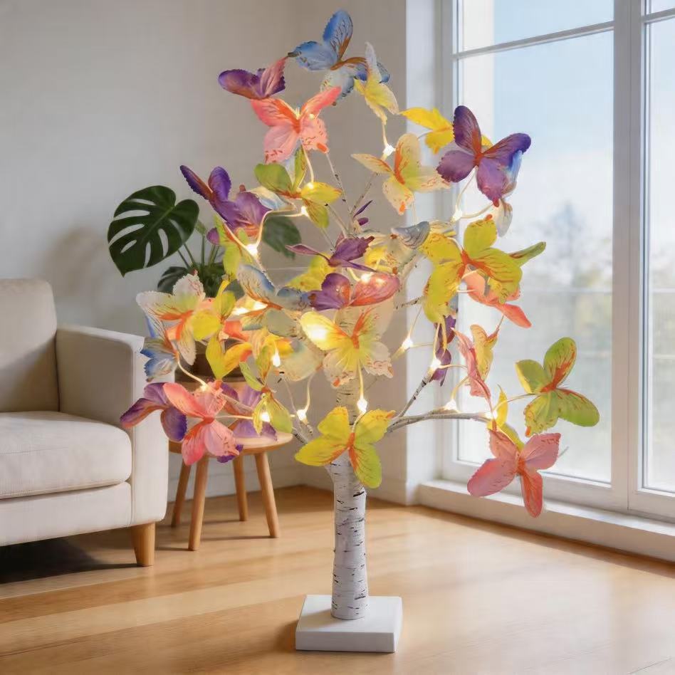 Cross-border factory wholesale LED birch tree colorful butterfly tree light Christmas decorative light indoor ornament light
