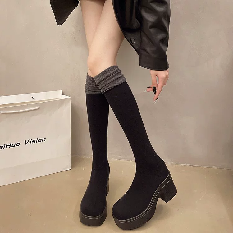 Demi-season high boots platform, elastic socks, plus size