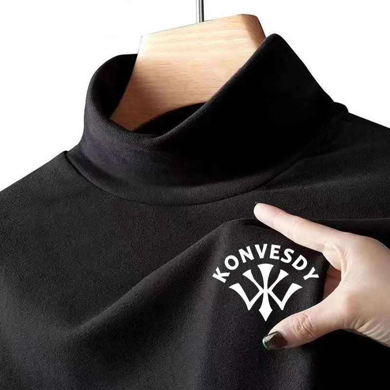 Exquisito negocio slim fit hong kong estilo slim fit de terciopelo a prueba de frío cálido medio cuello alto ropa interior de otoño camiseta de los hombres