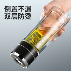 Car quick-opening cup, one-click opening, double-layer insulated glass water cup, tea water separation tea cup, office water cup