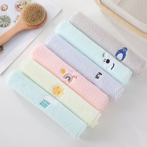 Cotton Baby Towels Manufacturer Wholesale Cartoon Cute Kindergarten Children Baby Face Towels Embroidered Pure Cotton Small Face Towels