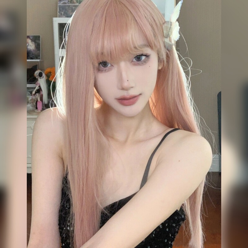 Star Wig Women's Long Hair Rose Pink Lolita Lolita Anime cos Fake Hair Natural Full Head Cover Style
