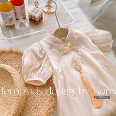 2024夏款風連衣裙洋氣女童漢服刺繡珍珠古風旗袍裙22401