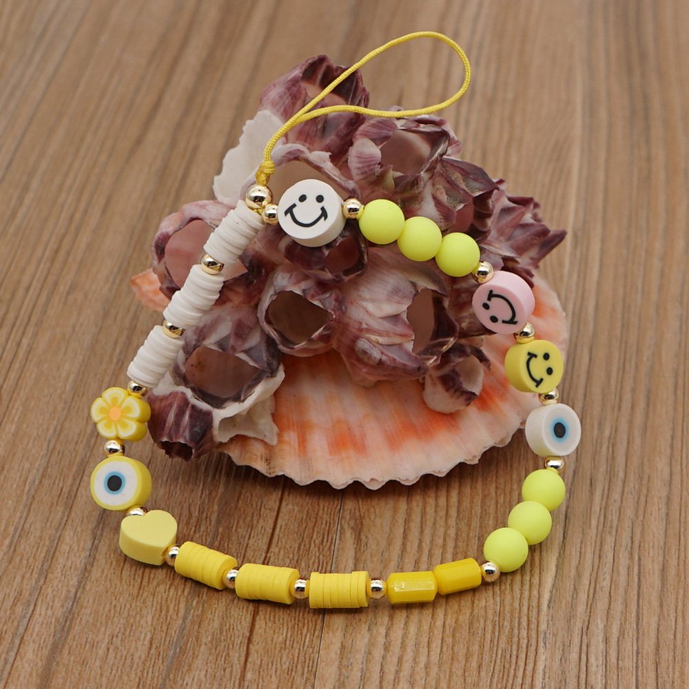 Pure color smiley soft pottery mobile phone lanyard devils eye beaded antilost mobile phone chainpicture3