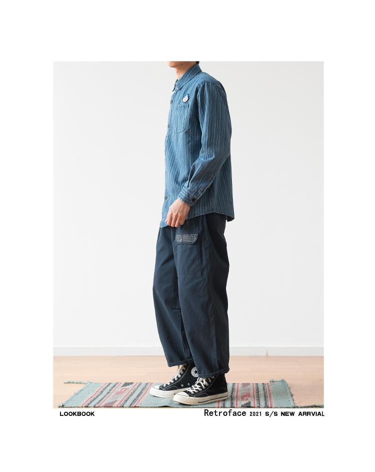Amerikaans gestreept denim overhemd met borduursel voor heren_voghion.com