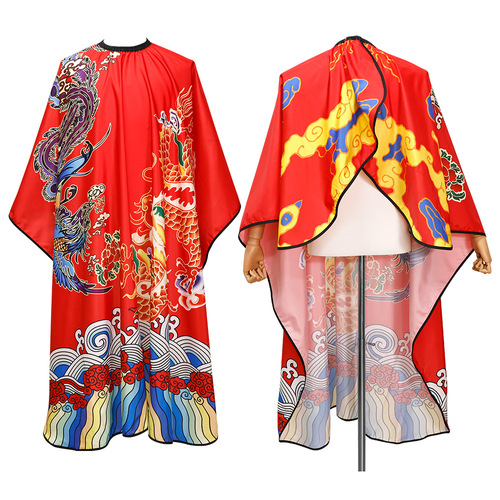 New hairdressing dragon and phoenix pattern hairdressing cloth, barber shop dyeing and perming tools, hair cutting shawl, oiled hairdressing cloth