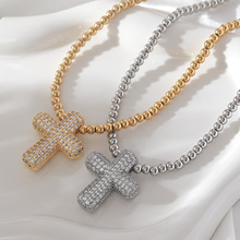 铜镀金泡泡十字架项链钢珠项链时尚简约气质百搭项饰夸张锁骨链女