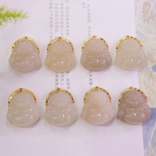 Fubei Diamond Jewelry [18K Gold Inlaid with Natural Hetian Jade and Lotus Root Powder Buddha Pendant] the Size of the Bare Stone Is about 25*25mm