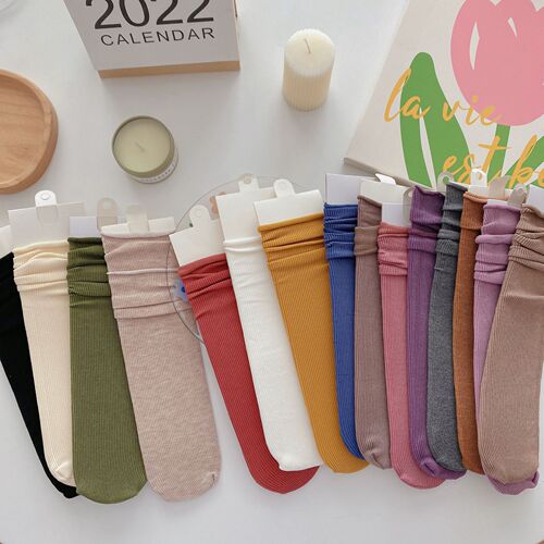 Morandi piles of socks women's mid-calf socks ins trendy cotton socks spring and autumn Japanese solid color versatile summer women's stockings