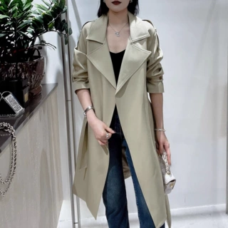 卡其色风衣女小个子2026春秋新款纯色翻领宽松中长款风衣外套女潮