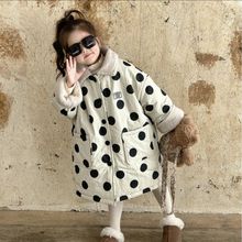 女童中长款棉服外套2025冬季新款洋气儿童保暖加厚棉衣美拉德波点