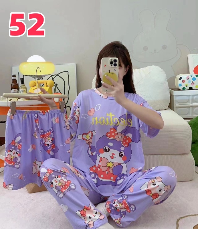 睡衣女夏季新款卡通三件套可爱简约休闲圆领家居服套装可外穿|undefined