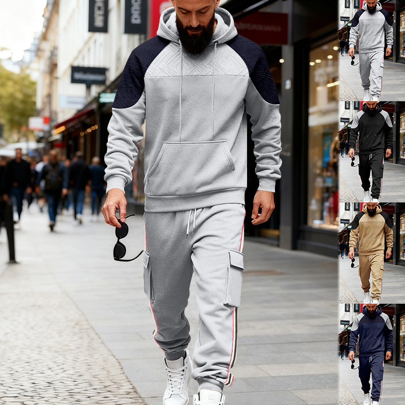 Men's Clothing Men's Heavyweight Casual Hooded Sweatshirt And Sweatpants Set Color Block Outdoor Commuter Style Loose Fit_viptrois.com