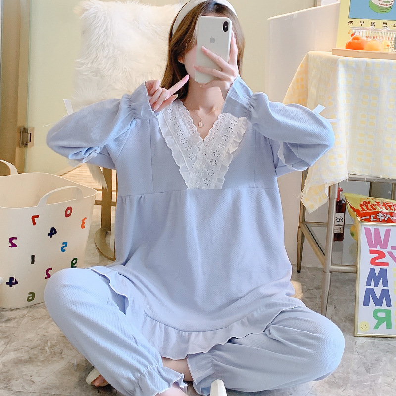 100 Pure Cotton (Spot) Original Hidden Breastfeeding Clothing Spring and Autumn New Suit Pregnant Women Pajamas Home