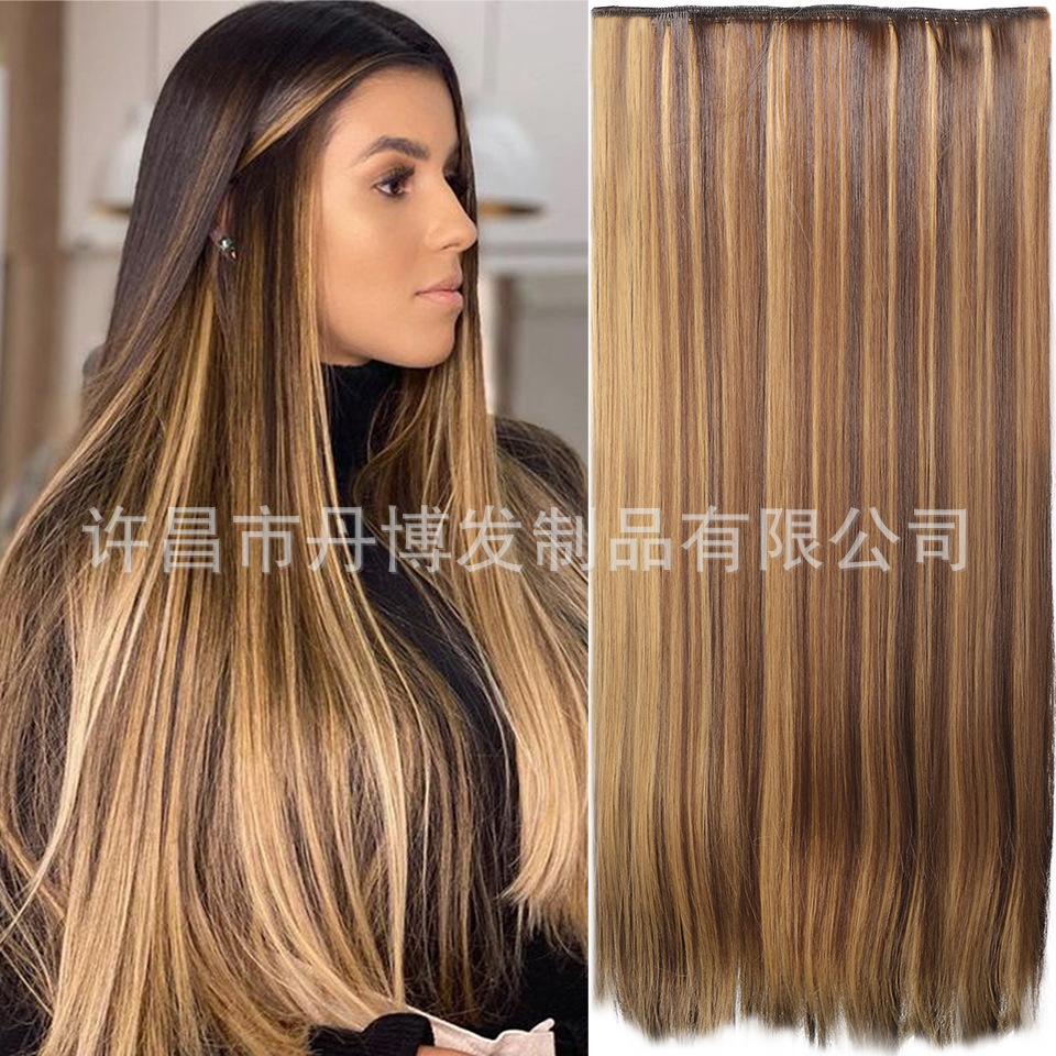 Extensiones de Cabello Largo y Liso para Mujer, Comercio Exterior Transfronterizo Europeo y Americano, Fibra de Alta Temperatura de 100 cm, Extensiones de Cabello Naturales e Invisibles