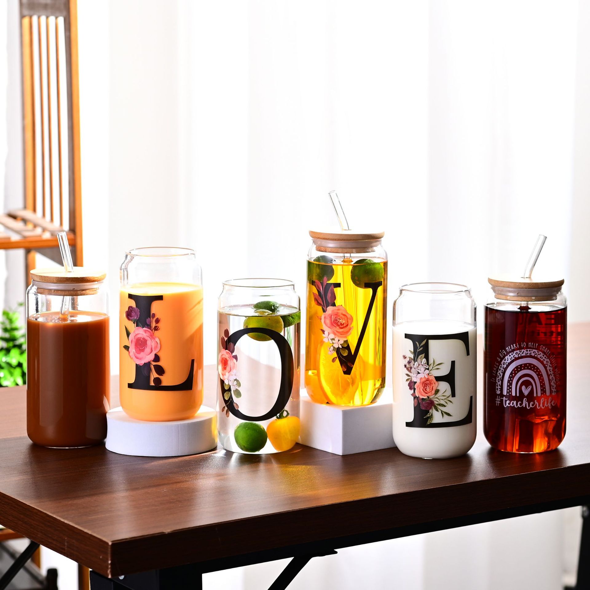 Cross-Border Straw Coke Cup High Temperature Resistant High Borosilicate Milk Tea Drinking Cup Cold Drink Juice Cup Beverage Ins Feng Shui Cup