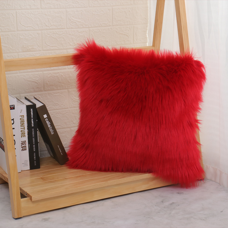 Scandinavian Ins Style Imitation Wool Goatskin Pillow Cushion Bedroom Bedside Backrest Simple Sofa Long Plush Large Pillow Cover