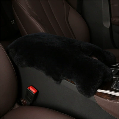 Car Armrest Box Mat, Rex Rabbit Armrest box - whole-piece-of-lazy-rabbit-fur-black