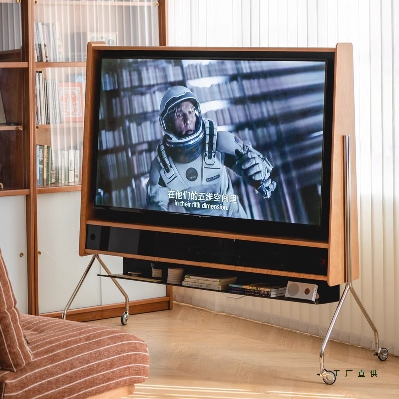 Movable Medieval Solid Wood Tv Cabinet Living Room Home Small Apartment Modern Simple Light Luxury High-End Tv Cabinet