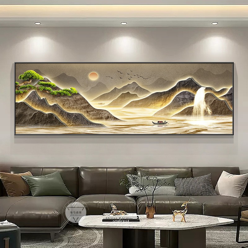 大芬油画村背有靠山现代轻奢客厅沙发装饰画新中式山水挂画茶室