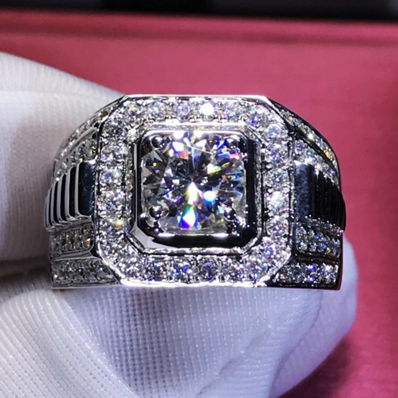 white fashionable ring with zircon for men and women