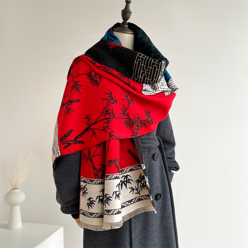 Retro etnický šál, jeseň a zima, nový obojstranný kašmírový teplý šál, zahustený obojstranný dámsky šál_voghion.com