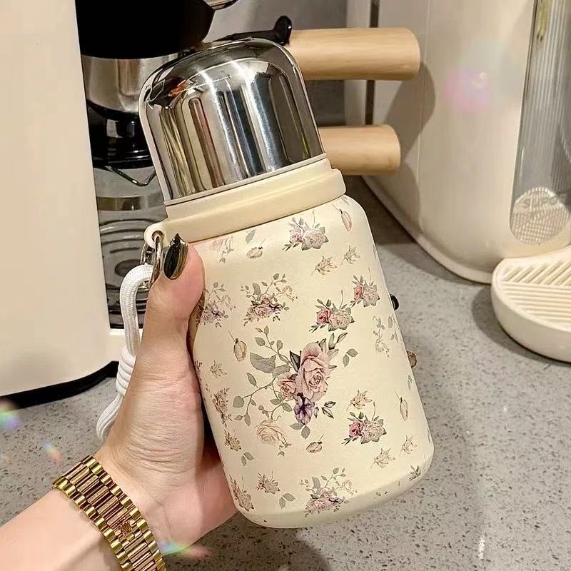 高颜值大容量316不锈钢精致花纹便携水杯保温杯带手提杯新款爆款|undefined