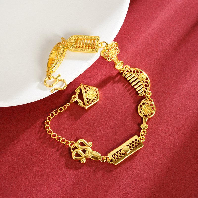 Sha Jin auspicioso ocho tesoros ábaco pulsera yuan Bao verano dama moda temperamento hueco alta sensación de joyería de estilo chino