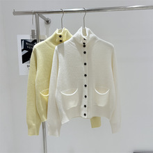 韩国订单冬装新款高领单排扣口袋100%绵羊毛针织衫毛衣开衫外套女