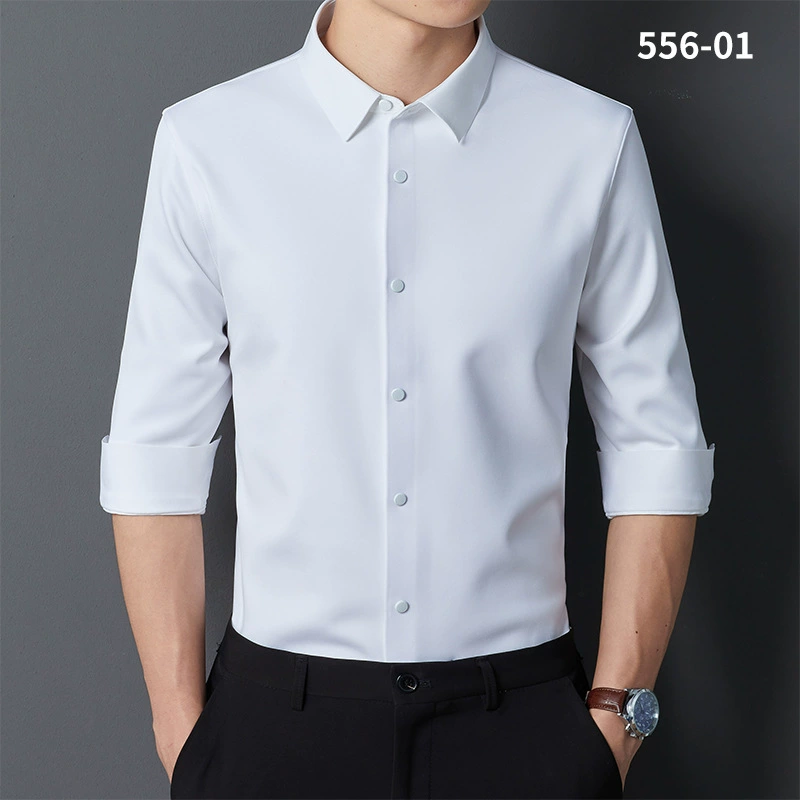 2023 осенне-зимняя новая утепленная рубашка с длинными рукавами на флисовой подкладке, Мужская бесшовная деловая Классическая рубашка, эластичная Молодежная рубашка