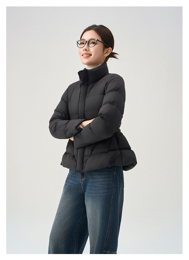 Down Jacket For Women With Stand Collar And Waist Cinch White_voghion.com