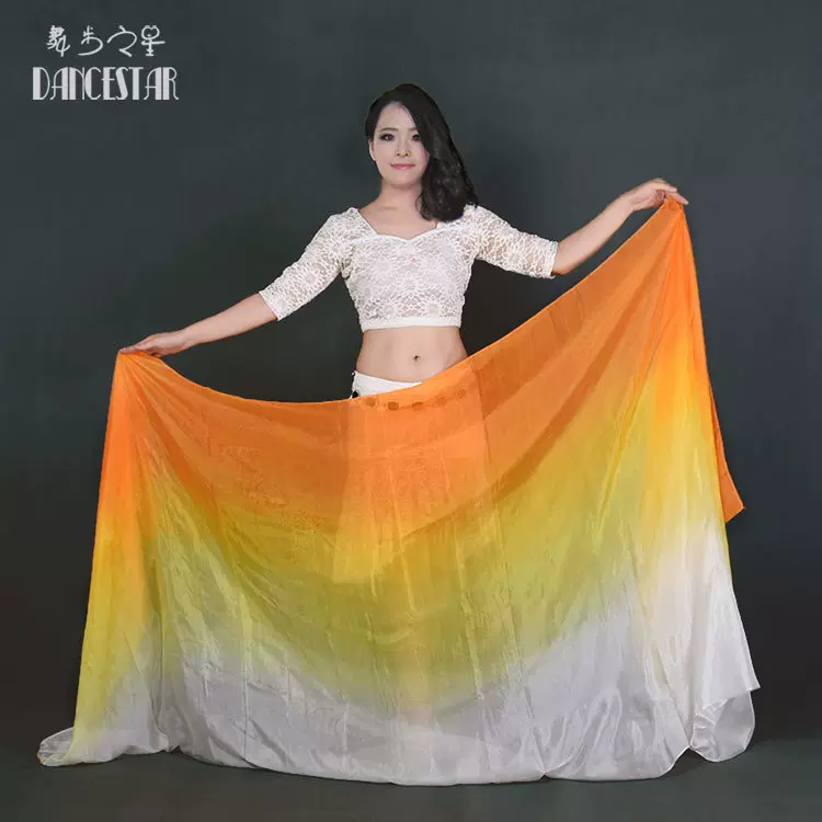肚皮舞纱巾舞蹈纱巾真丝渐变色高档桑蚕丝丝巾成人儿童专业手抛纱