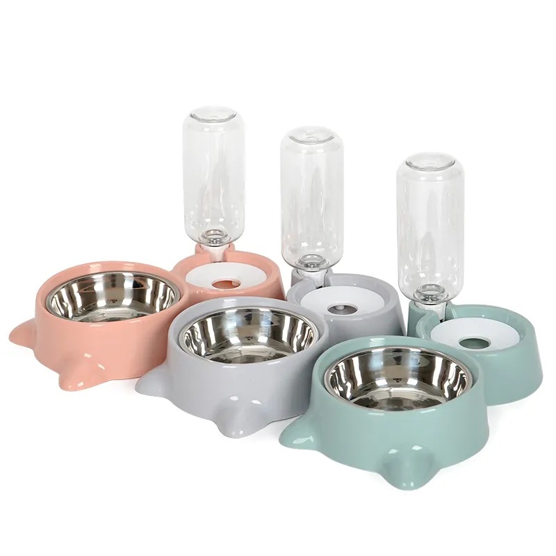 Cross-border Pet Bowl gato tazón doble tazón automático bebedero perro comida tazón de acero inoxidable perro tazón gato suministros a prueba de humedad boca