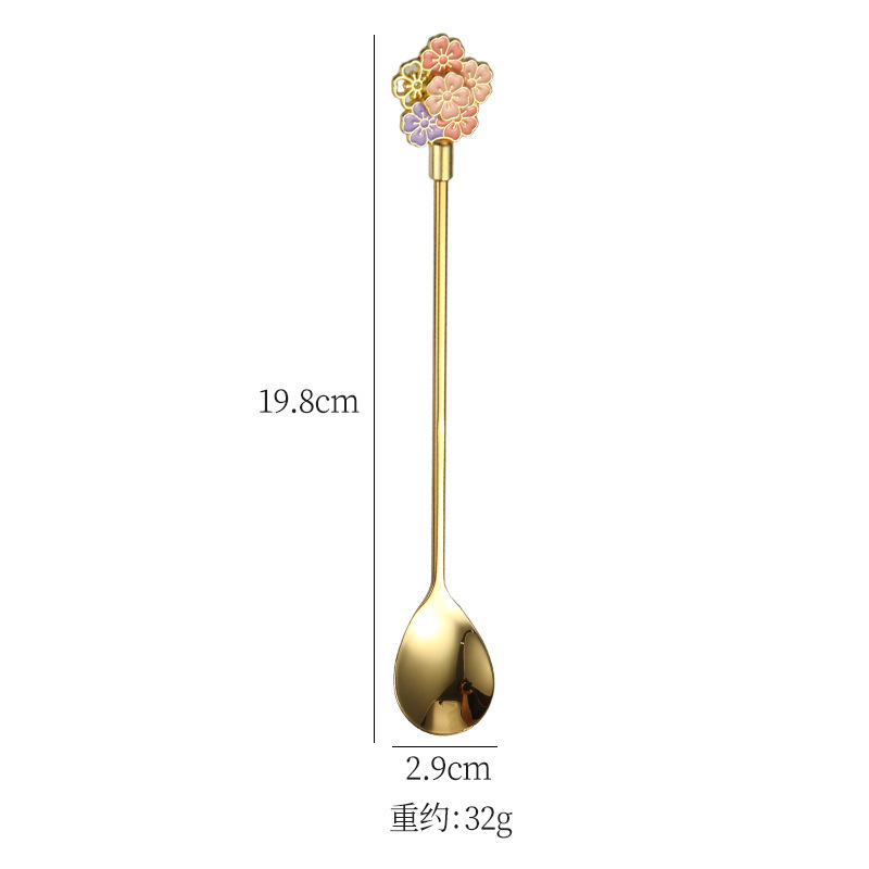 Japanese-style Cherry Blossom Stainless Steel Dessert Trendy Exquisite Lg-handled Stirring Spo, Household Coffee_voghion.com