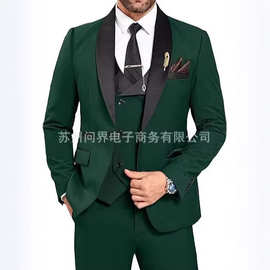 跨境新款男士西装三件套西服套装婚礼休闲主持商务派对舞会礼服