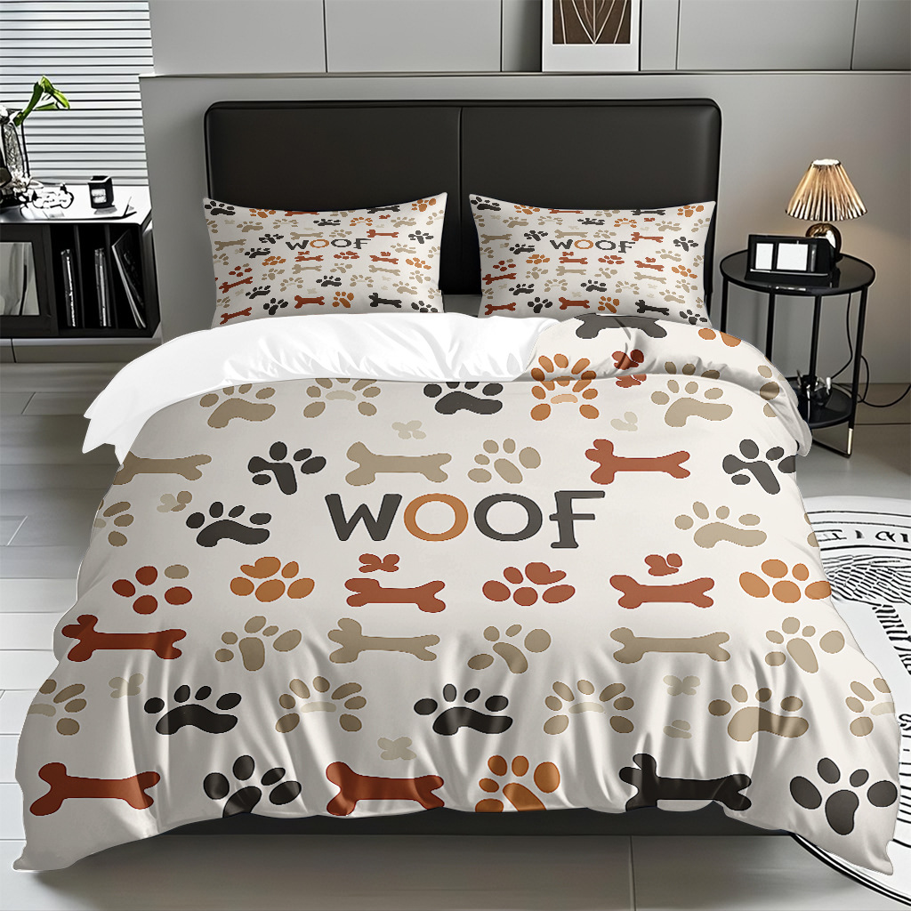 Fábrica de origen transfronteriza textil doméstico TEMU / JIT suave piel abrasiva caricatura cachorro impresión digital set edredón