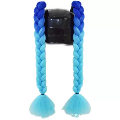 Motosiklet dəbilqələri, Helmet Decoration Braids Are - 1-pair-of-dark-blue-and-light-blue-ponytails
