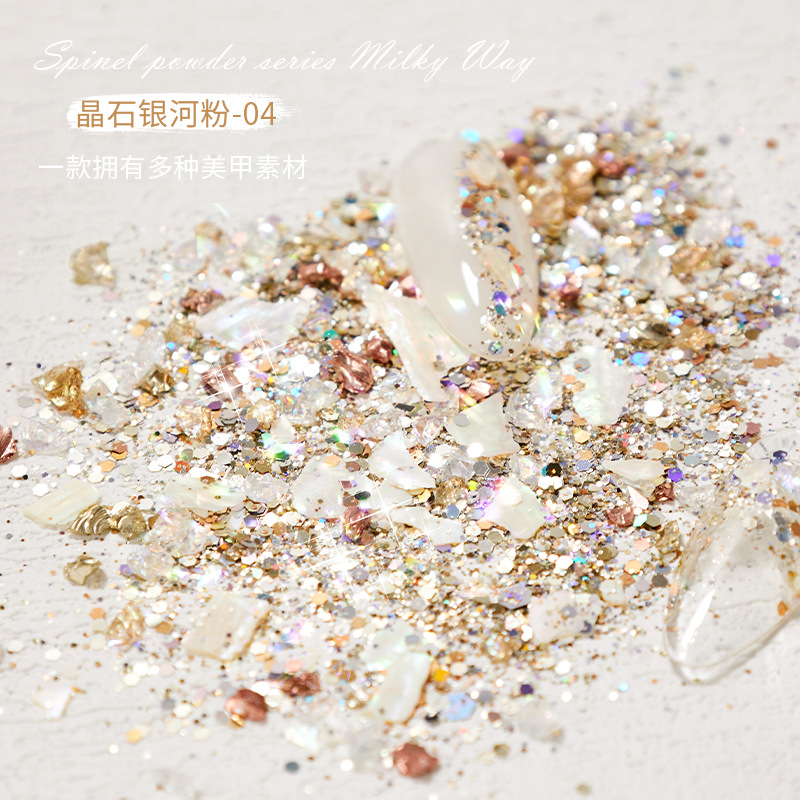 Polvo de cristales galácticos de moda en TikTok 2025, nuevas decoraciones de uñas con purpurina deslumbrante, venta al por mayor del fabricante.