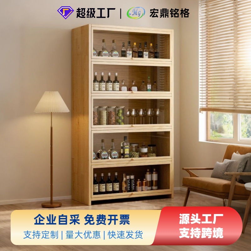 All Solid Wood Wine Cabinet Wall-Mounted Living Room Storage Rack Display Cabinet Commercial Liquor Rack 2023 New Home New Chinoiserie