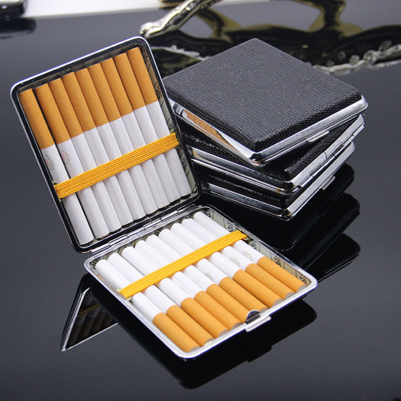 烟盒二十支装超薄自动弹烟创意个性翻盖金属PU皮便携香菸盒批发