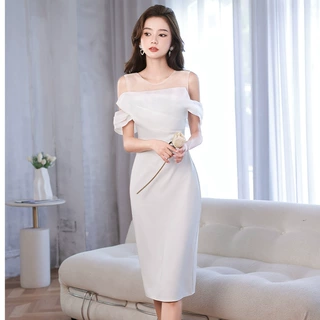 白色小晚礼服裙女平时可穿法式轻奢小众高端领证登记订婚连衣裙春