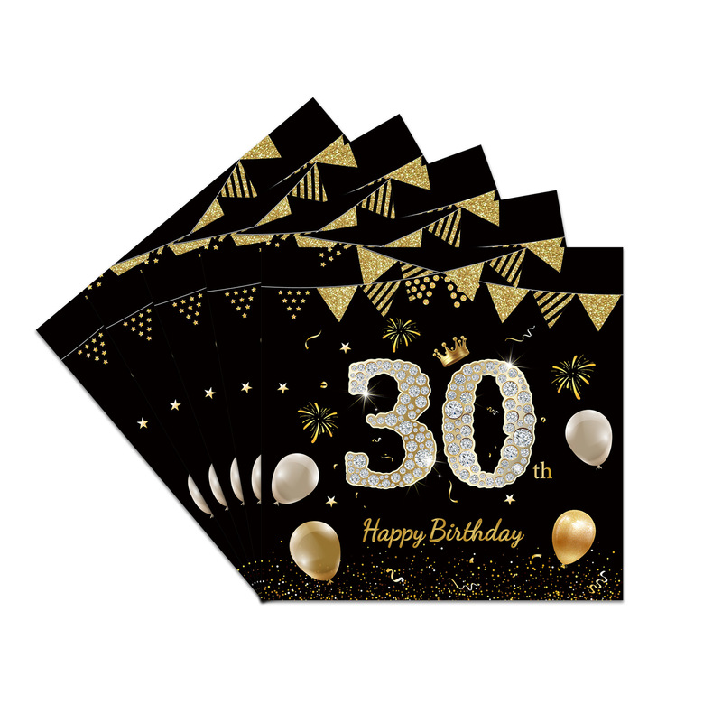 黑金周岁生日派对纸盘21岁30岁100岁纪念日一次性餐盘纸巾桌布|undefined