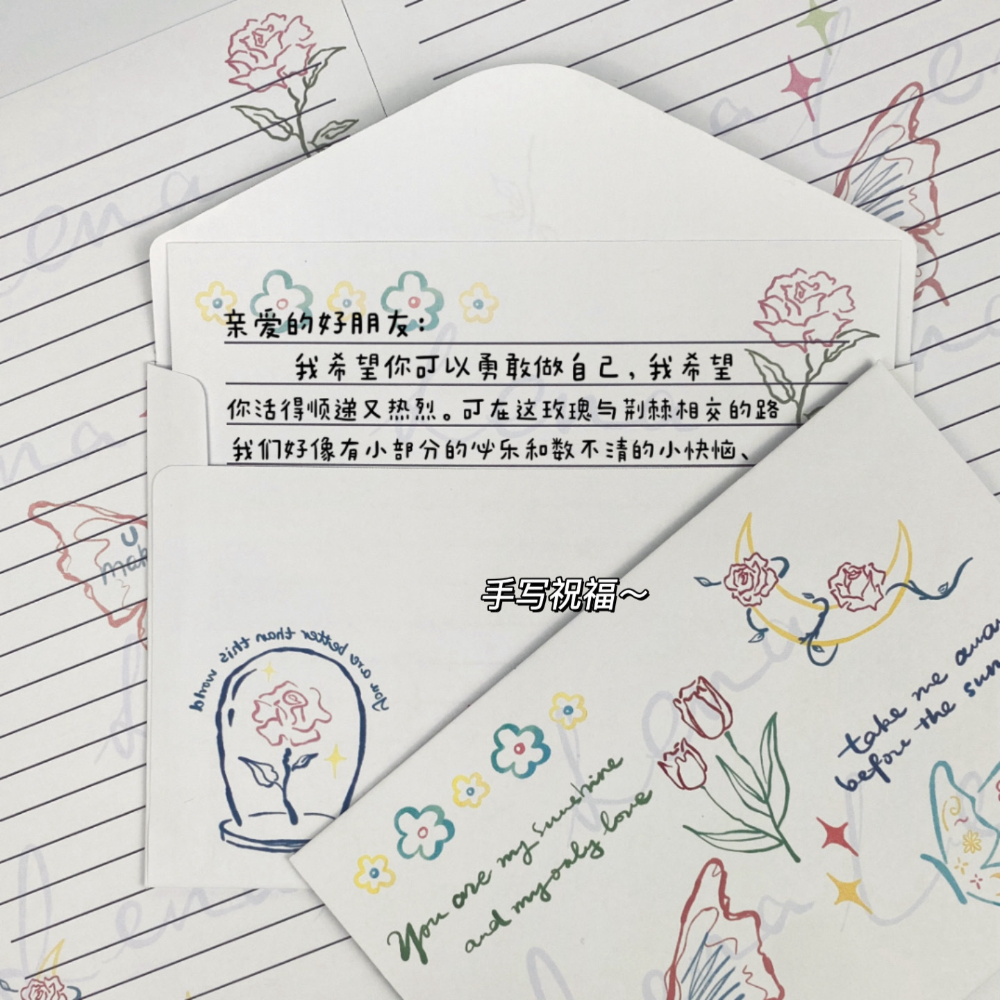 Sobre antiguo conjunto de cartas bendiciones románticas creativas Mensaje de regalo mariposa carta de carta romántica escritura a mano